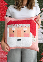 Load image into Gallery viewer, "Sew Jolly" patchwork Santa pillow made in Berry & Pine fabric by Lella Boutique for Moda Fabrics. Give him a fluffy beard by embellishing with Chenille-It Blooming Bias. Download the PDF here!