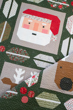Load image into Gallery viewer, Christmas Crew - a holiday quilt featuring Santa and his reindeer framed in berry and pine sashing. Make it with a Jelly Roll or Layer Cake. Fabric is Berry & Pine by Lella Boutique for Moda Fabrics. Download the PDF here!