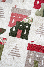 Load image into Gallery viewer, "Holiday House" Christmas neighborhood quilt with cute striped tree blocks. Fabric is Berry & Pine by Lella Boutique for Moda Fabrics (May 2025). Download the PDF here!