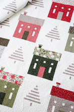 Load image into Gallery viewer, "Holiday House" Christmas neighborhood quilt with cute striped tree blocks. Fabric is Berry & Pine by Lella Boutique for Moda Fabrics (May 2025). Download the PDF here!
