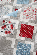 Load image into Gallery viewer, "Iconic 2" geometric quilt by Lella Boutique. Makes a great 4th of July quilt in Old Glory fabric by Lella Boutique for Moda Fabrics. Great scrap quilt using charm packs or a Layer Cake. Download the PDF here!