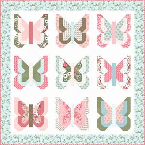 Social Butterfly fat quarter quilt by Vanessa Goertzen of Lella Boutique. Fat quarter friendly. Fabric is Lovestruck by Lella Boutique for Moda Fabrics.