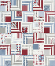 Load image into Gallery viewer, &quot;Fracture&quot; modern log cabin quilt. Sort of looks like a modern interpretation of an American Flag, would be a great 4th of July quilt. Fat quarter or fat eighth friendly. Fabric is Old Glory by Lella Boutique for Moda (Feb 2024). Download the PDF here.