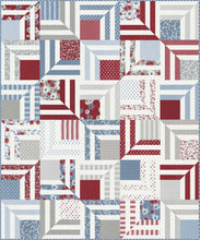Load image into Gallery viewer, "Fracture" modern log cabin quilt. Sort of looks like a modern interpretation of an American Flag, would be a great 4th of July quilt. Fat quarter or fat eighth friendly. Fabric is Old Glory by Lella Boutique for Moda (Feb 2024). Download the PDF here.