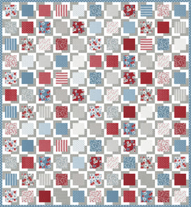 "Iconic 2" geometric quilt by Lella Boutique. Makes a great 4th of July quilt in Old Glory fabric by Lella Boutique for Moda Fabrics. Great scrap quilt using charm packs or a Layer Cake. Download the PDF here!