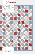 Load image into Gallery viewer, "Iconic 2" geometric quilt by Lella Boutique. Makes a great 4th of July quilt in Old Glory fabric by Lella Boutique for Moda Fabrics. Great scrap quilt using charm packs or a Layer Cake. Download the PDF here!