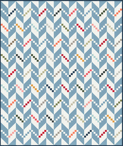 "Persnickety" herringbone quilt design in Magic Dot fabric by Lella Boutique for Moda Fabrics (October 2024).