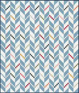 "Persnickety" herringbone quilt design in Magic Dot fabric by Lella Boutique for Moda Fabrics (October 2024).Charm pack friendly. Download the PDF pattern here!