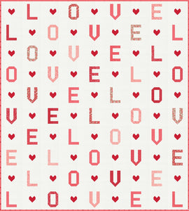 "L-O-V-E" word quilt by Lella Boutique. Fabric is Love Blooms by Lella Boutique for Moda Fabrics (Nov 2024). Fat eighth friendly. 