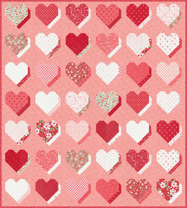 "Beloved" 3D heart quilt in Love Blooms fabric by Lella Boutique for Moda Fabrics. Fat eighth friendly. 