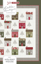Load image into Gallery viewer, "Holiday House" Christmas neighborhood quilt with cute striped tree blocks. Fabric is Berry & Pine by Lella Boutique for Moda Fabrics (May 2025). Download the PDF here!