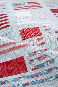 "Miss Americana" American flag quilt by Lella Boutique. Cute 4th of July quilt perfect for summertime in the USA. Fabric is Old Glory by Lella Boutique for Moda Fabrics. Download the PDF here!