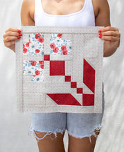 Load image into Gallery viewer, "Red, White, & Bloom" Americana flower quilt by Lella Boutique. Cute 4th of July quilt perfect for summertime in the USA. Fabric is Old Glory by Lella Boutique for Moda Fabrics. Download the PDF here!