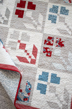 Load image into Gallery viewer, "Red, White, & Bloom" Americana flower quilt by Lella Boutique. Cute 4th of July quilt perfect for summertime in the USA. Fabric is Old Glory by Lella Boutique for Moda Fabrics. Download the PDF here!