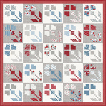 Load image into Gallery viewer, "Red, White, & Bloom" Americana flower quilt by Lella Boutique. Cute 4th of July quilt perfect for summertime in the USA. Fabric is Old Glory by Lella Boutique for Moda Fabrics.