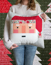 Load image into Gallery viewer, "Sew Jolly" patchwork Santa pillow made in Berry & Pine fabric by Lella Boutique for Moda Fabrics. Download the PDF here!