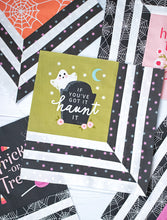 Load image into Gallery viewer, "The Web" modern Halloween quilt in Hey Boo fabric by Lella Boutique for Moda Fabrics. Modern spider web quilt using a Layer Cake and/or the Hey Boo quilt panel.
