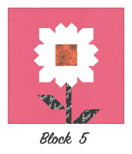 Load image into Gallery viewer, Monster Mash Quilt Along Block 5 "Haunted Daisy" by Lella Boutique. Fabric is Hey Boo by Lella Boutique for Moda Fabrics.