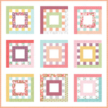 Load image into Gallery viewer, Square Dance striped square quilt blocks from Lella Boutique. Jelly Roll quilt made in Lollipop Garden fabric by Lella Boutique for Moda Fabrics.