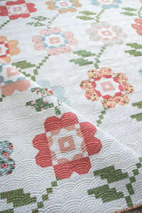 Bloomers flower quilt pattern by Vanessa Goertzen of Lella Boutique. Fabric is Country Rose by Lella Boutique for Moda Fabrics.