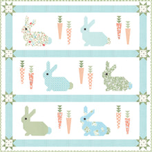 Load image into Gallery viewer, Cottontail bunny and carrot quilt pattern in Garden Variety fabric by Lella Boutique for Moda. Cutest rabbit quilt for Easter!