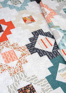 Trinkets boho quilt design by Lella Boutique. Fat quarter friendly. Fabric is by Urban Chiks. Modern quilt design would make a great boy quilt.