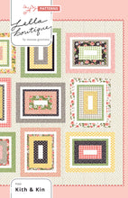 Load image into Gallery viewer, Kith &amp; Kin jelly roll rectangle quilt. Cute farmhouse style quilt. Fabric is Farmer&#39;s Daughter by Lella Boutique for Moda Fabrics.