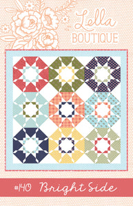 Bright Side sun quilt block by lella boutique. Fabric is Little Miss Sunshine by Lella Boutique for Moda Fabrics.