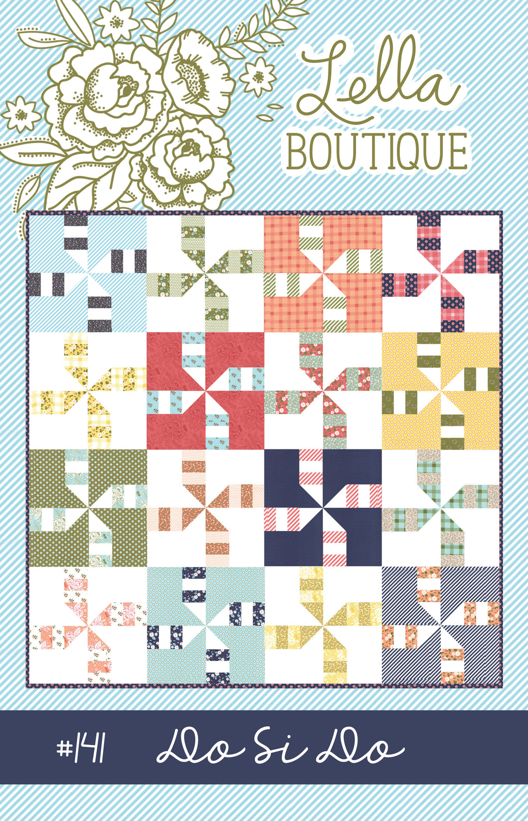 Do Si Do pinwheel quilt by Lella Boutique. Fabric is Little Miss Sunshine by Lella Boutique for Moda Fabrics.