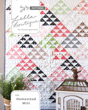 Load image into Gallery viewer, Homestead mini doll quilt pattern by Lella Boutique. Charm pack friendly. Fabric is Olive's Flower Market by Lella Boutique for Moda Fabrics.
