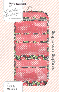 "Kiss & Makeup" hanging travel bag pattern by Lella Boutique. Great sewing pattern for a toiletry bag. Fabric is Bloomington by Lella Boutique for Moda Fabrics. Download the PDF here!