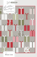 Load image into Gallery viewer, Nice List simple gift quilt by Lella Boutique. Layer Cake quilt. Cute Christmas present quilt blocks are in Christmas Morning fabric by Lella Boutique. Download the PDF here.