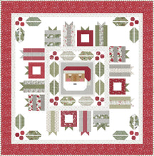 Load image into Gallery viewer, Jolly Holiday Christmas quilt by Vanessa Goertzen of Lella Boutique. Christmas medallion quilt design featuring traditionally piece Santa, holly berries and leaves, and scrappy gifts. Jelly Roll friendly! Fabric is Christmas Eve by Lella Boutique for Moda Fabrics arriving May 2023.