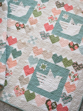 Load image into Gallery viewer, Lovey Dovey spring quilt PDF pattern with doves + hearts. Fabric is Love Note fabric collection by Lella Boutique.