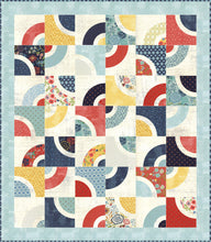 Load image into Gallery viewer, Dishes curved block quilt by Lella Boutique. Layer Cake quilt. Beginner friendly intro to curved piecing. Fabric is Biscuits & Gravy by BasicGrey for Moda Fabrics.