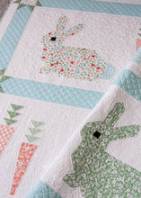 Load image into Gallery viewer, Cottontail bunny and carrot quilt pattern in Garden Variety fabric by Lella Boutique for Moda. Cutest rabbit quilt for Easter!