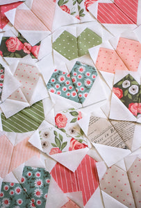 Lovey Dovey quilt pattern by Lella Boutique. Make these adorable hearts and dove quilt blocks in Love Note fabric (coming November 2021). 