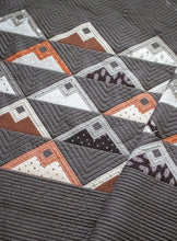 Load image into Gallery viewer, Mountainside modern mountain quilt by Lella Boutique. Beginner friendly. Fat eighth quilt. Fabric is Smoke & Rust by Lella Boutique for Moda.