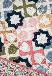 Dreamer tile quilt by Lella Boutique. Make it with layer cakes or fat eighths! Fabric is Wild Honey by Lella Boutique for Moda Fabrics (Nov 2025).