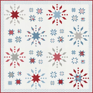 "Grand Finale" fireworks quilt by Lella Boutique. Cute 4th of July quilt reminiscent of a night filled with sparklers and exploding fireworks. Fabric is Old Glory by Lella Boutique for Moda Fabrics. Download the PDF here!