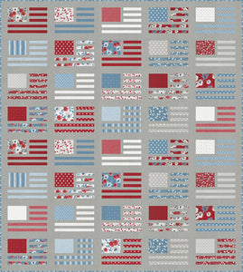 "Miss Americana" American flag quilt by Lella Boutique. Cute 4th of July quilt perfect for summertime in the USA. Fabric is Old Glory by Lella Boutique for Moda Fabrics.