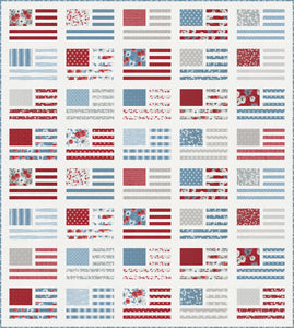 Miss Americana flag quilt kit in Old Glory fabric by Lella Boutique for Moda Fabrics. Quilt kit ships February 2024. Great 4th of July quilt.