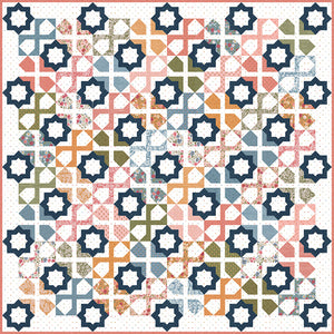 The "Dreamer" tile quilt by Lella Boutique. Make it with Layer Cakes or fat eighths. Fabric is Wild Honey by Lella Boutique for Moda Fabrics.