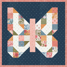 Load image into Gallery viewer, Mini Charmed butterfly mini quilt. Make this scrappy butterfly block with a mini charm pack. Fabric is Wild Honey by Lella Boutique for Moda Fabrics (Nov 2025).