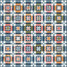 Load image into Gallery viewer, &quot;Lucky Stars&quot; quilt in Wild Honey fabric by Lella Boutique for Moda Fabrics. Make a scrappy colorful version with a Layer Cake - or keep it classic with a dreamy blue version (and a charm pack). Download the PDF here!