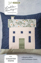 Load image into Gallery viewer, &quot;Country Home&quot; pillow in True Love fabric by Lella Boutique for Moda Fabrics (May 2026). This patchwork house block is fun to make and easy to turn into a pillow. Download the PDF here.