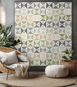 "Meet Cute" simple geometric triangle quilt In True Love fabric by Lella Boutique for Moda Fabrics. Make it with fat quarters, fat eighths, or scraps. Download the PDF here!