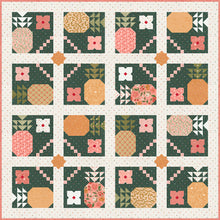 Load image into Gallery viewer, "Piña Colada" pineapple quilt by Vanessa Goertzen of Lella Boutique. Fat eighth friendly featuring pineapples, flower, and bold tropical vibes! Fabric is Garden Glam by Lella Boutique for Moda Fabrics (Nov 2026). Download the PDF here!