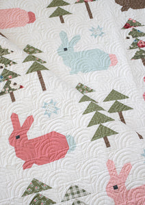 Wild Hare bunny quilt pattern by Vanessa Goertzen of Lella Boutique. Cute pieced rabbit quilt block in a forest of trees. Fat quarter friendly! Fabric is Lovestruck by Lella Boutique for Moda Fabrics. Download the PDF here.
