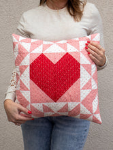 Load image into Gallery viewer, &quot;Wild Heart&quot; geometric heart pillow pattern by Lella Boutique. Fabric is True Love by Lella Boutique for Moda Fabrics. Download the PDF here.